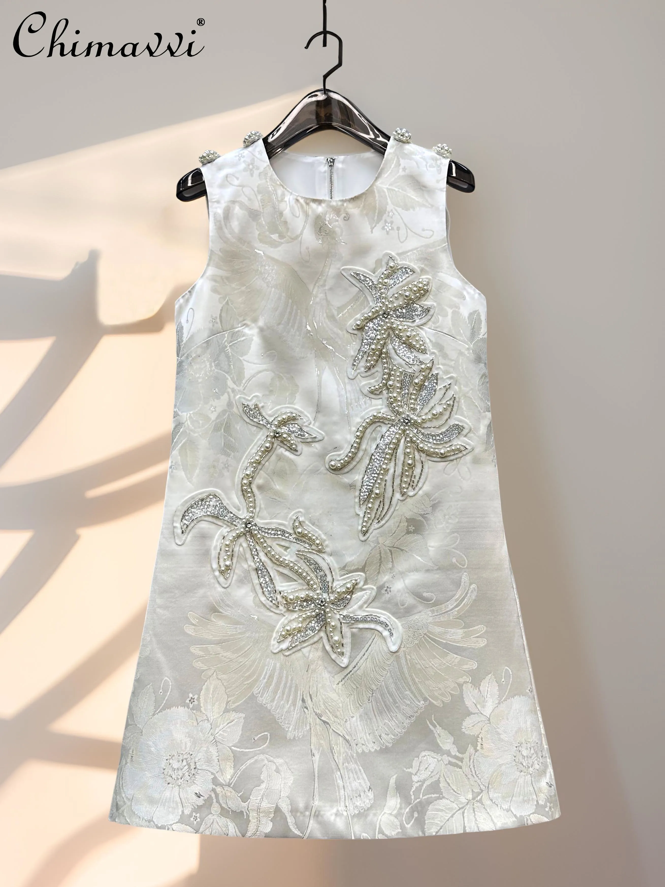 French Elegant Fashion Beaded Diamond Sequins Round Neck Sleeveless High Waist A-line Luxury Temperament Party Short Dress Women
French Elegant Fashion Beaded Diamond Sequins Round Neck Sleeveless High Waist A-line Luxury Temperament Party Short Dress Women