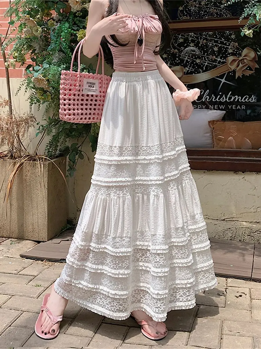 Korean Fashion Solid Lace Splice High Waist Long Skirt For Women Summer Autumn Hollow out Embroidery Versatile Casual Skirts
Korean Fashion Solid Lace Splice High Waist Long Skirt For Women Summer Autumn Hollow out Embroidery Versatile Casual Skirts