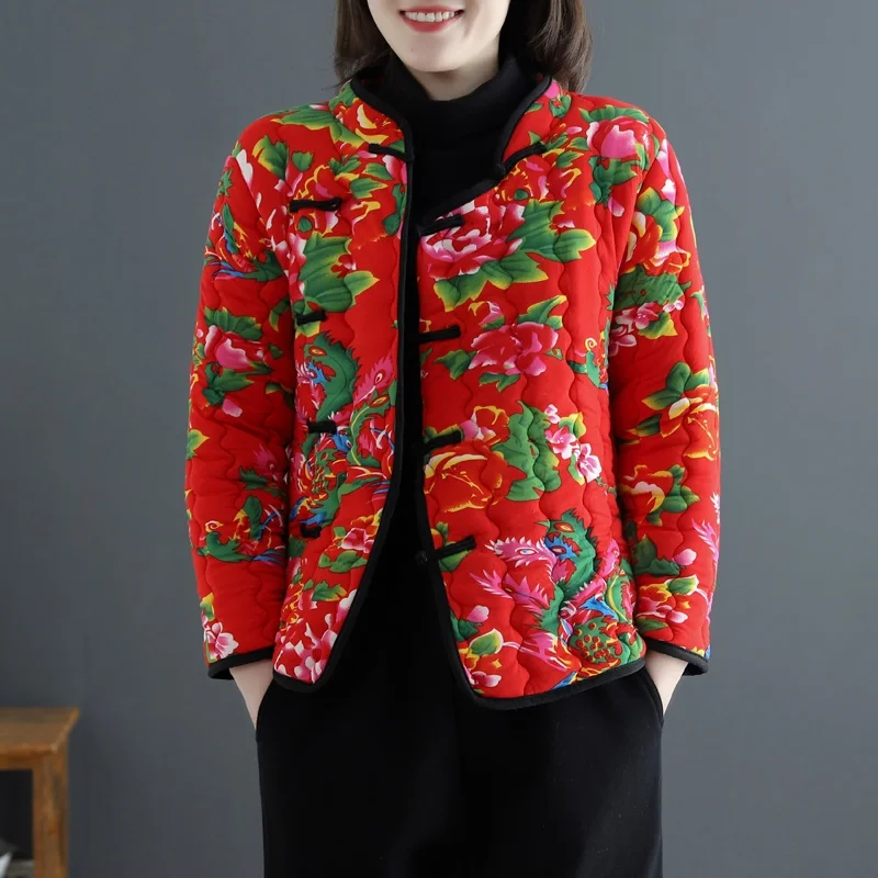 Vintage Sle ort Pure Cotton Padded Jaet with Large Flowers Button up Front Women's Winter Coat Light Weight Slim Fit
Vintage Sle ort Pure Cotton Padded Jaet with Large Flowers Button up Front Women's Winter Coat Light Weight Slim Fit