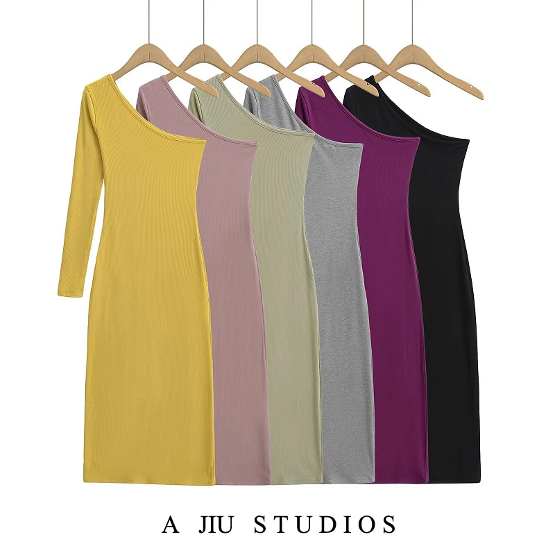 Kardaian Sle Long Sve oulder Bared Single oulder Women's Slimming Long Dr Sexy Pure Color Spring Summer Faion 
Kardaian Sle Long Sve oulder Bared Single oulder Women's Slimming Long Dr Sexy Pure Color Spring Summer Faion