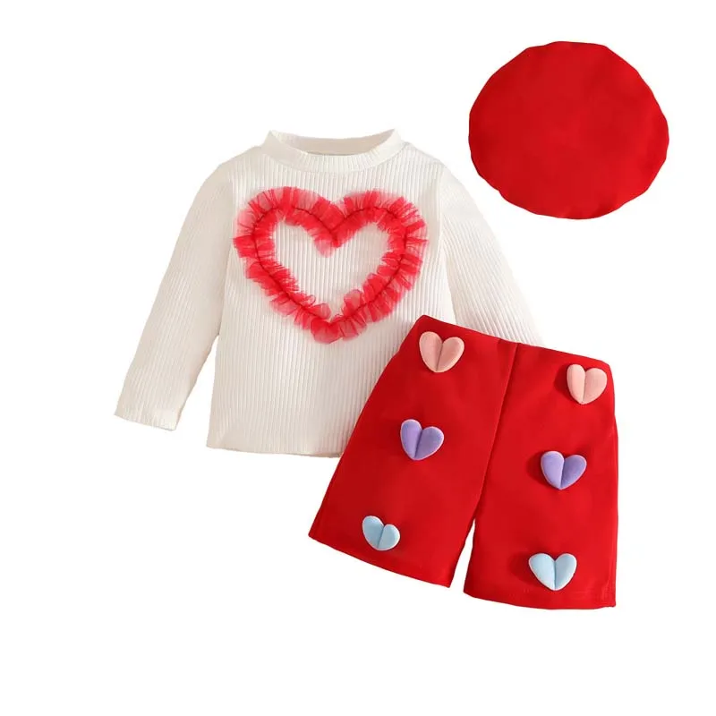 3Pcs/Sets Toddler Girl Clothes Sweet Tulle Heart-Print Long-Sleeved Top+Love Heart Shorts with Beret Baby Girl Clothing 1–3Year
3Pcs/Sets Toddler Girl Clothes Sweet Tulle Heart-Print Long-Sleeved Top+Love Heart Shorts with Beret Baby Girl Clothing 1–3Year
