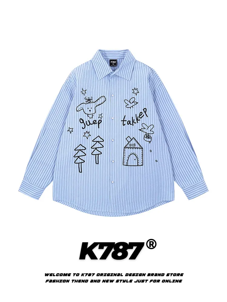 K787 American Retro Long Sleeve Shirt Graffiti Dog Fun Loose Men's Vintage Versatile Couple's Top Polyester Cotton Blend
K787 American Retro Long Sleeve Shirt Graffiti Dog Fun Loose Men's Vintage Versatile Couple's Top Polyester Cotton Blend