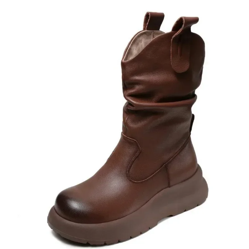 5CM Women Genuine Leather Mid Calf Boots New Autumn Winter Warm Casual Round Toe Slip On Pleated Design Platform Wedges Boots
5CM Women Genuine Leather Mid Calf Boots New Autumn Winter Warm Casual Round Toe Slip On Pleated Design Platform Wedges Boots