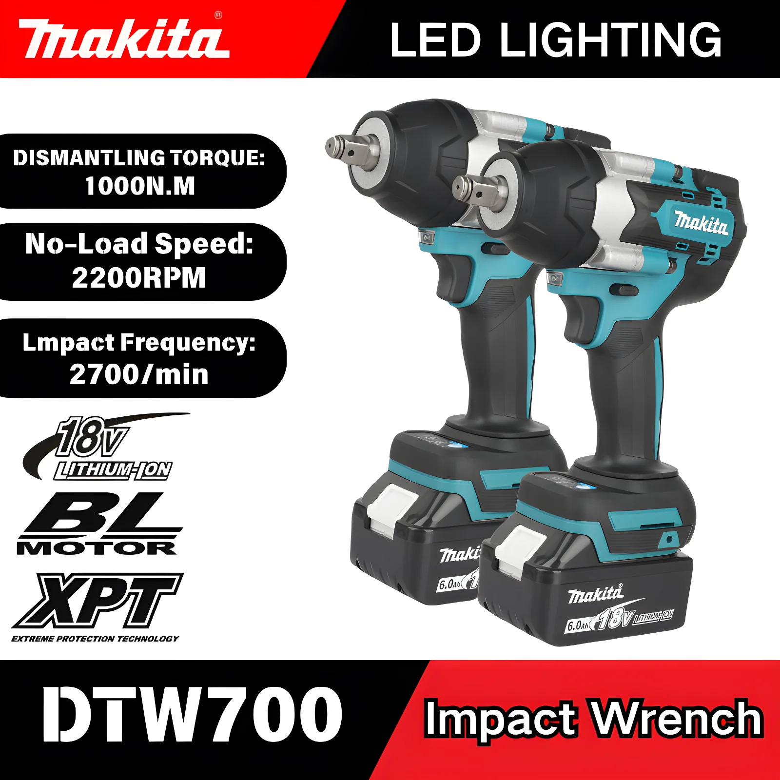 Бесщеточный ударный гайковерт Makita DTW700 18V LXT, 1000 Н·м, для авторемонта и сборки тяжелого оборудования, аккумуляторный инструмент
Бесщеточный ударный гайковерт Makita DTW700 18V LXT, 1000 Н·м, для авторемонта и сборки тяжелого оборудования, аккумуляторный инструмент