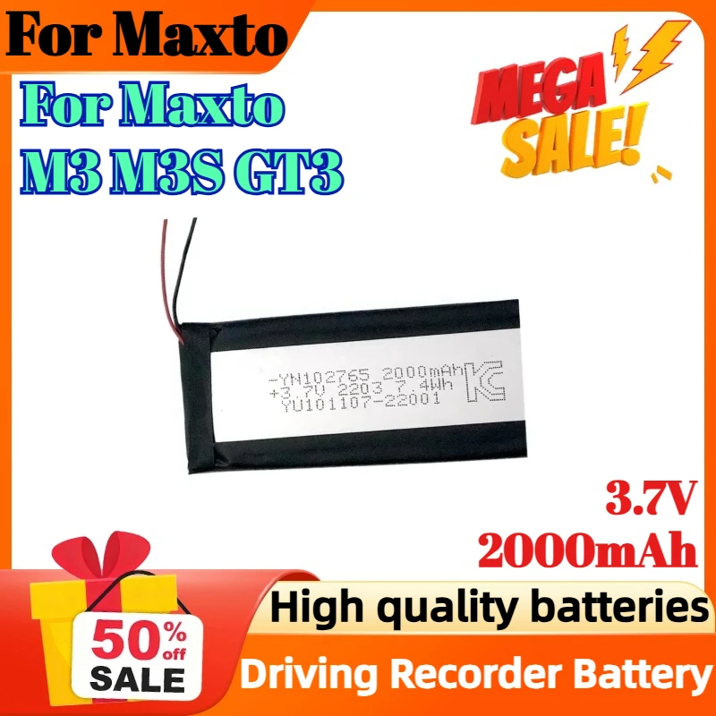 3.7V 2000mAh for Maxto M3 M3S GT3 Driving Recorder Li Polymer Rechargeable Pack Replacement Battery
3.7V 2000mAh for Maxto M3 M3S GT3 Driving Recorder Li Polymer Rechargeable Pack Replacement Battery