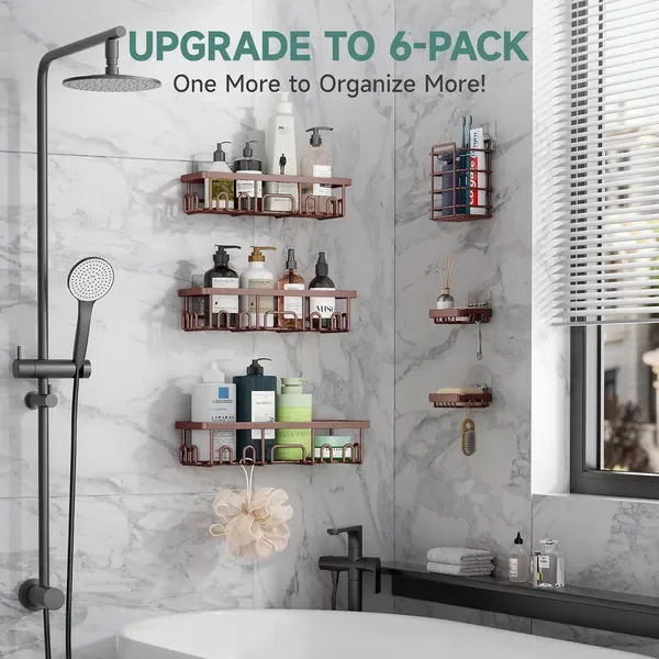 Shower Caddy 6-Pack, No Drilling & Rustproof, Waterproof Adhesive Shelves Rack with Soap Holder
Shower Caddy 6-Pack, No Drilling & Rustproof, Waterproof Adhesive Shelves Rack with Soap Holder