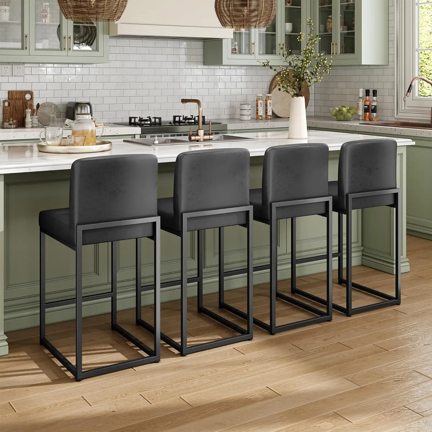 24in Faux Leather Bar Stools 4-Pack Counter Height with Back Metal Frame Footrest Kitchen Island Home Bar Black Customized
24in Faux Leather Bar Stools 4-Pack Counter Height with Back Metal Frame Footrest Kitchen Island Home Bar Black Customized