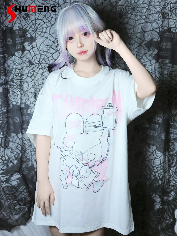 Japanese Style Mass-Produced Subculture Gothic Summer T-Shirt Round Neck Short Sleeve Cartoon Print Loose Sweet Cool Tops Women 
Japanese Style Mass-Produced Subculture Gothic Summer T-Shirt Round Neck Short Sleeve Cartoon Print Loose Sweet Cool Tops Women
