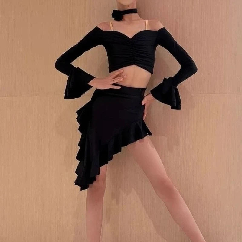 Children Latin Dance Set for Girls Black Dress Lace Long Sleeve Top Skirt Samba Rumba Ballroom Training Competition Clothing
Children Latin Dance Set for Girls Black Dress Lace Long Sleeve Top Skirt Samba Rumba Ballroom Training Competition Clothing