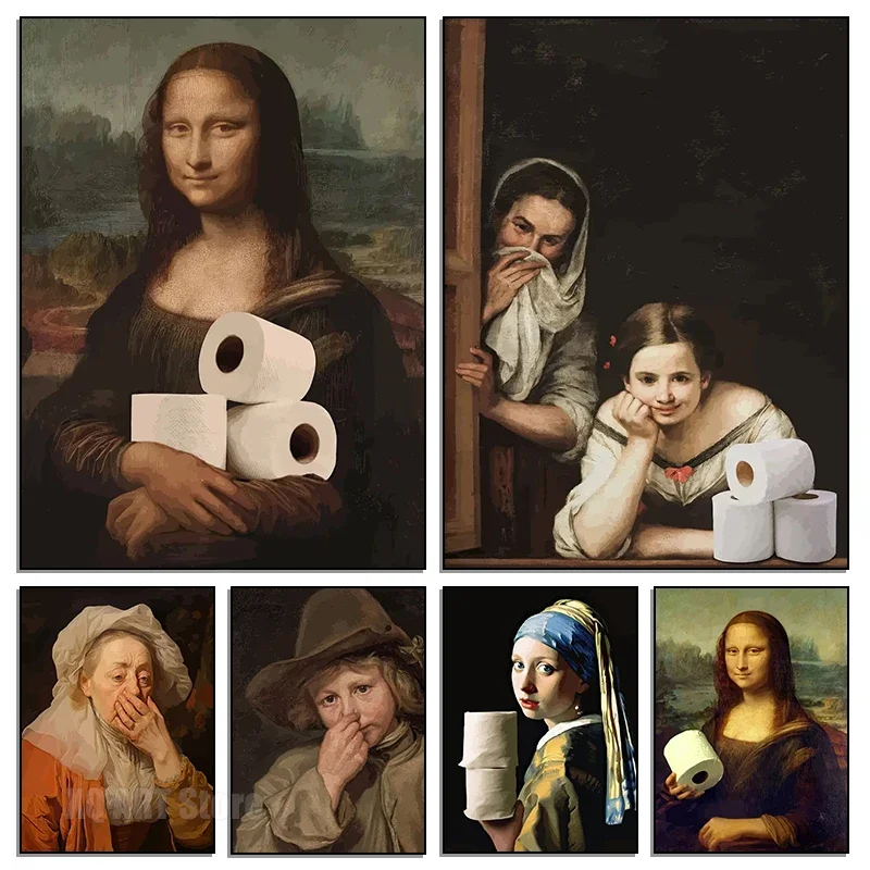 Funny Bathroom Toilet Painting Mona Lisa Wearing Pearls Girl with Roll Paper Diamond Prints Posters For Washroom Home Wall Dec
Funny Bathroom Toilet Painting Mona Lisa Wearing Pearls Girl with Roll Paper Diamond Prints Posters For Washroom Home Wall Dec