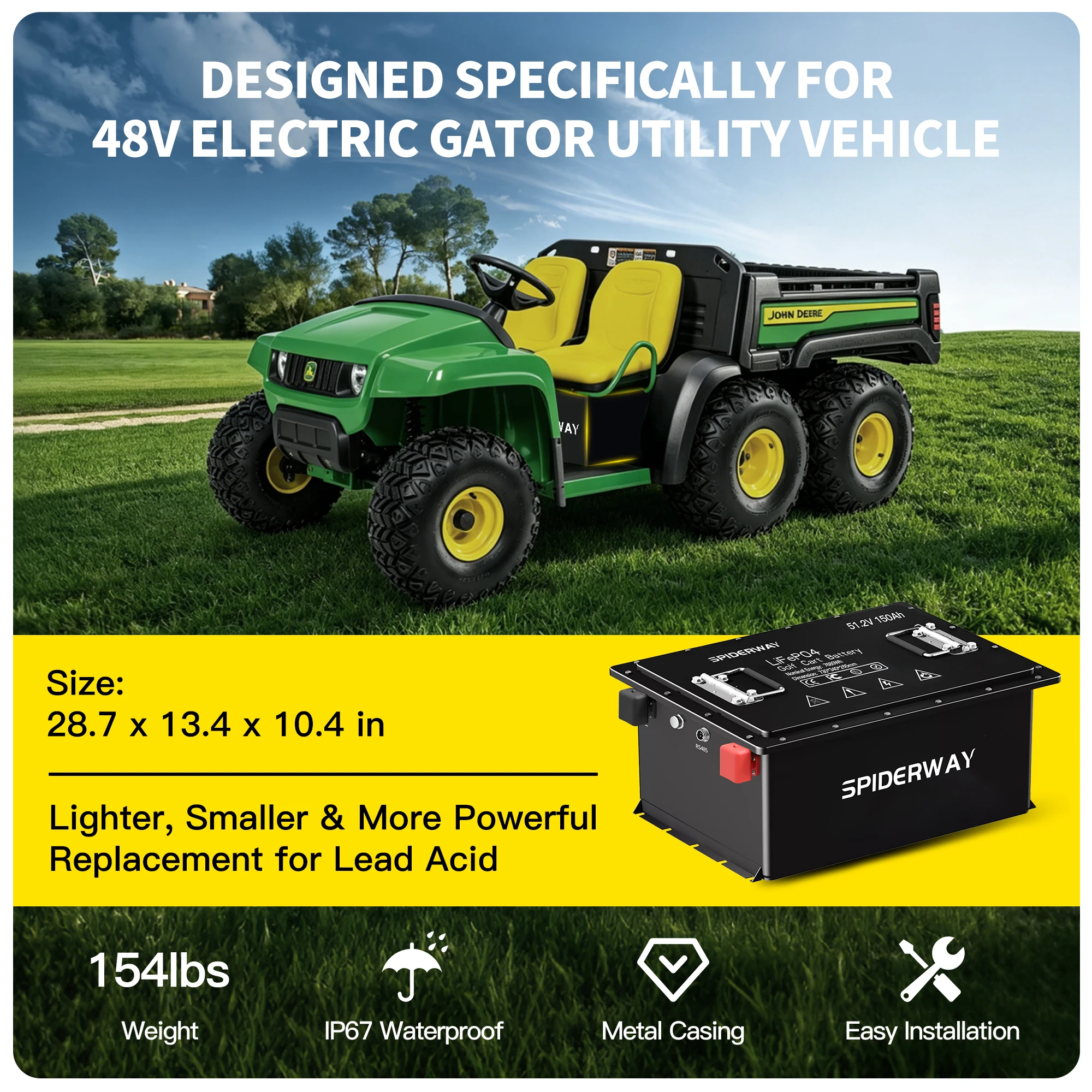 48V 150Ah Golf Cart LiFePO4 Lithium Battery With 25A FAST Charger 200A BMS For Polaris Ranger EV
48V 150Ah Golf Cart LiFePO4 Lithium Battery With 25A FAST Charger 200A BMS For Polaris Ranger EV