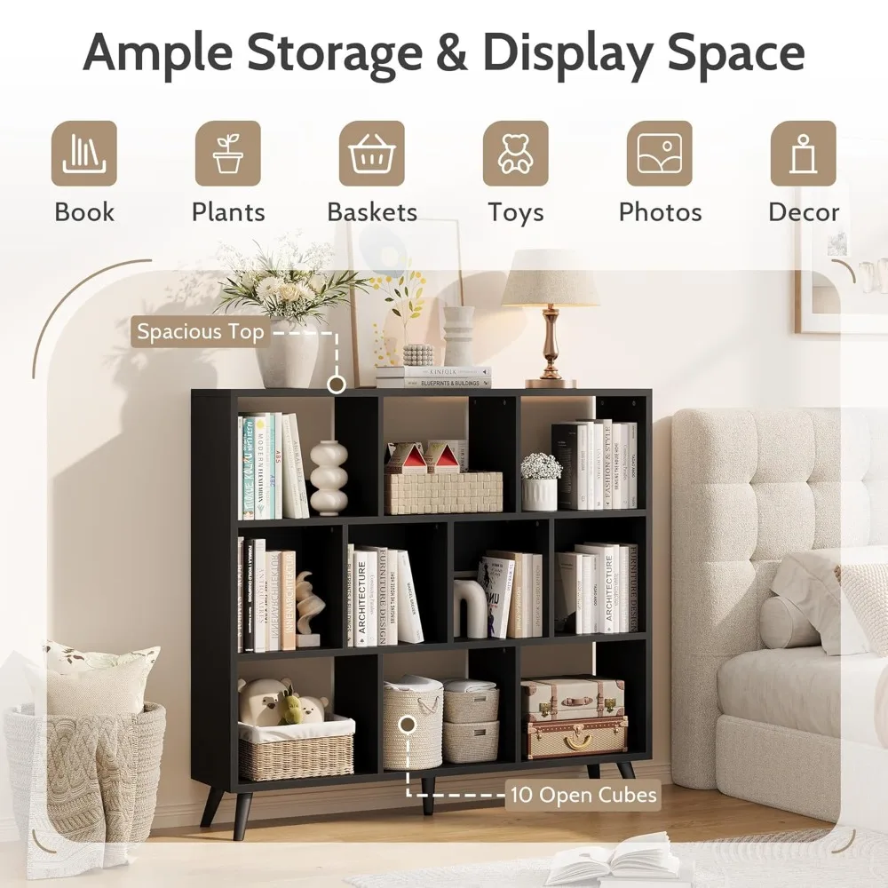 10-compartment Bookshelf, Three-tier Wooden Bookshelf, Modern Black Low Bookcase, Solid Wood Legs, Customizable
10-compartment Bookshelf, Three-tier Wooden Bookshelf, Modern Black Low Bookcase, Solid Wood Legs, Customizable