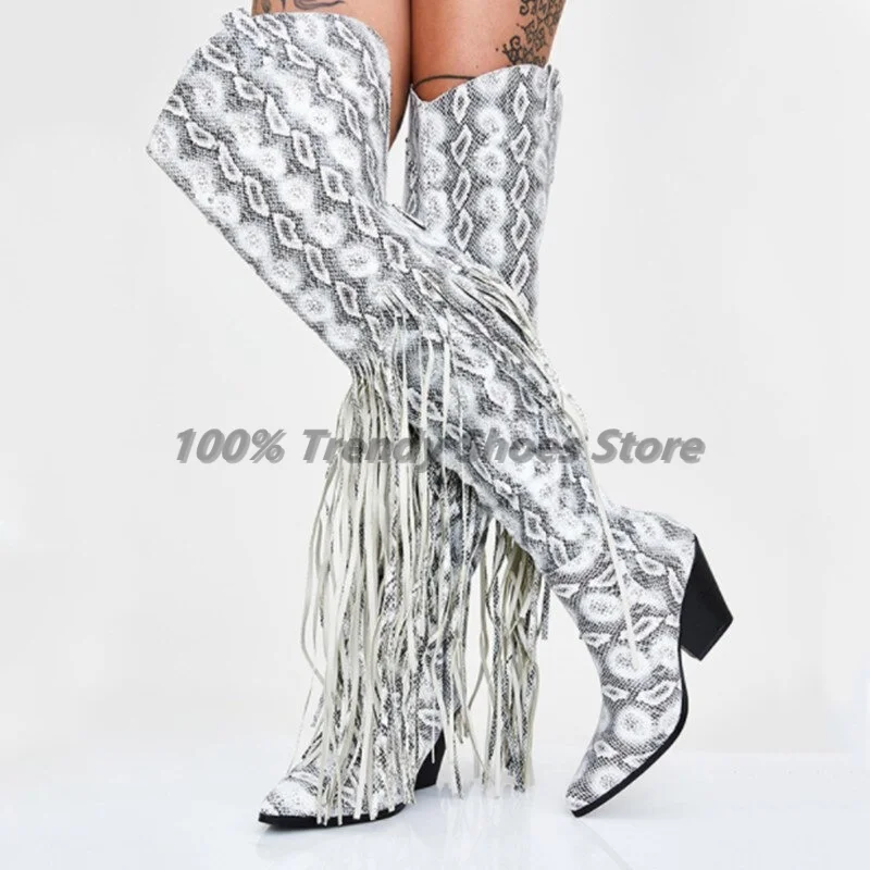 Serpentine Sexy Fashion Thick Heel Tassel Knee High Boots European and American Fashion Runway Stage Banquet Women's Boots
Serpentine Sexy Fashion Thick Heel Tassel Knee High Boots European and American Fashion Runway Stage Banquet Women's Boots