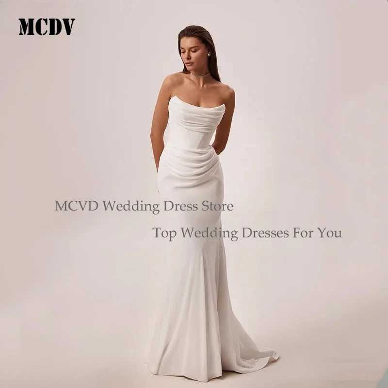 MCDV Ivory Crepe Wedding Dress Strapless Mermaid Sweep Train Bridal Gowns Simple Prom Bride Dresses Customized
MCDV Ivory Crepe Wedding Dress Strapless Mermaid Sweep Train Bridal Gowns Simple Prom Bride Dresses Customized