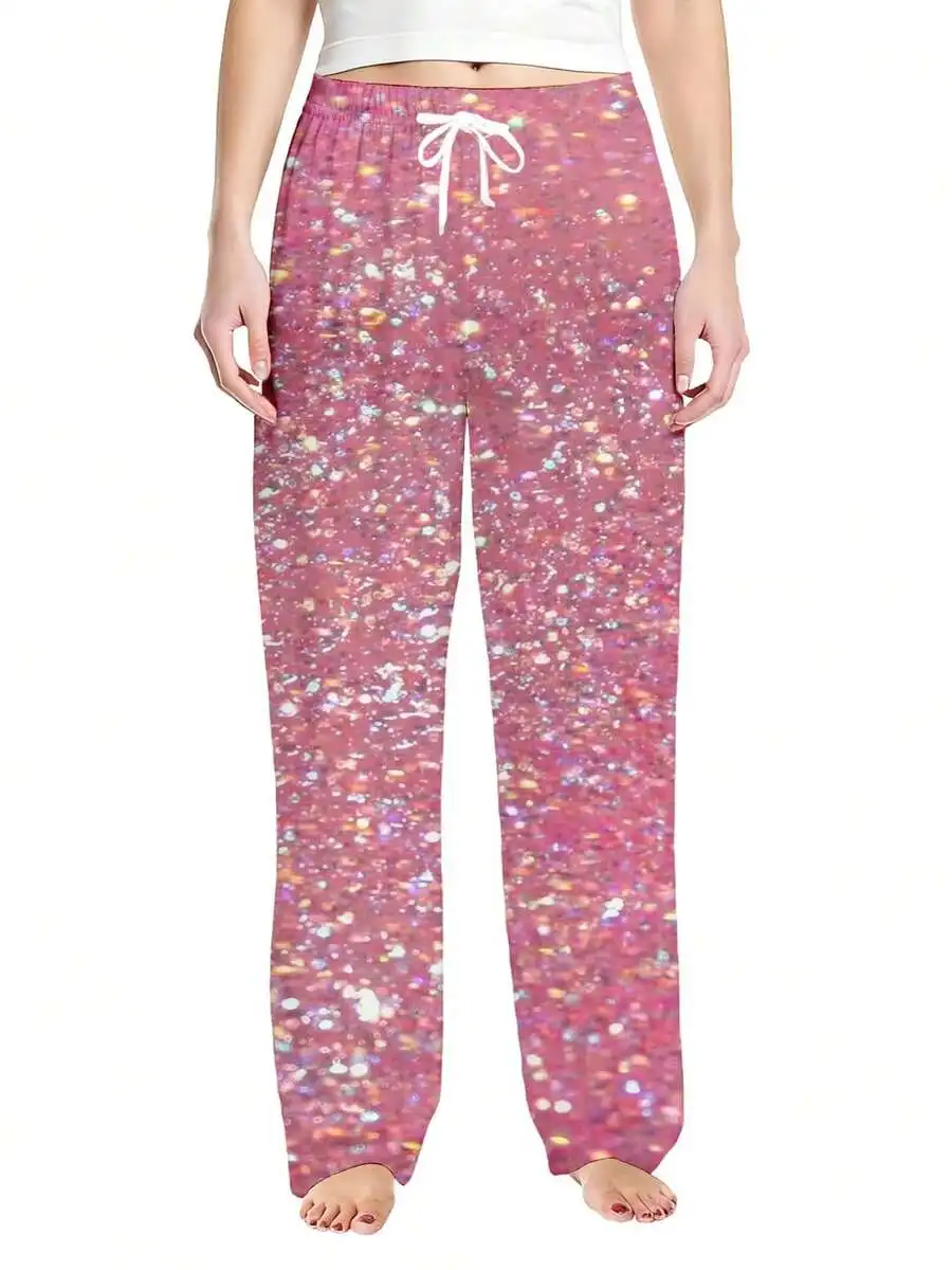 Women Loose Glitter Print Pink Pants For Casual And Sport
Women Loose Glitter Print Pink Pants For Casual And Sport