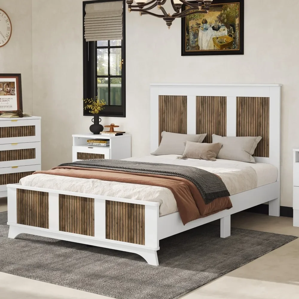 Wooden Platform Full Size Bed for Farmhouse, Modern Platform Bed with Wood Strip Decoration, Plywood Flat Noodles Support
Wooden Platform Full Size Bed for Farmhouse, Modern Platform Bed with Wood Strip Decoration, Plywood Flat Noodles Support