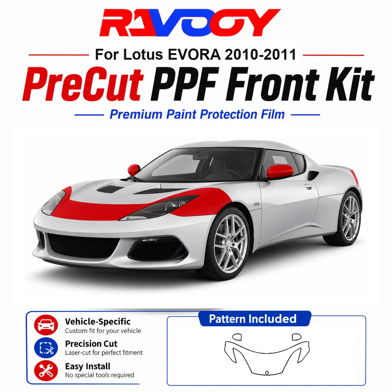 8.5mil TPU Precut PPF Kit For Lotus EVORA 2010-2011 - Hood, Fenders & Mirror Set - Self-Healing Clear Bra Film
8.5mil TPU Precut PPF Kit For Lotus EVORA 2010-2011 - Hood, Fenders & Mirror Set - Self-Healing Clear Bra Film