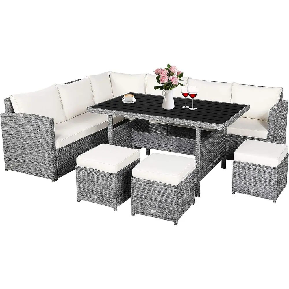 7-Piece Outdoor Wicker Patio Furniture Set with Dining Table, Ottomans, and Cushions for Garden, Poolside, or Balcony (White)
7-Piece Outdoor Wicker Patio Furniture Set with Dining Table, Ottomans, and Cushions for Garden, Poolside, or Balcony (White)