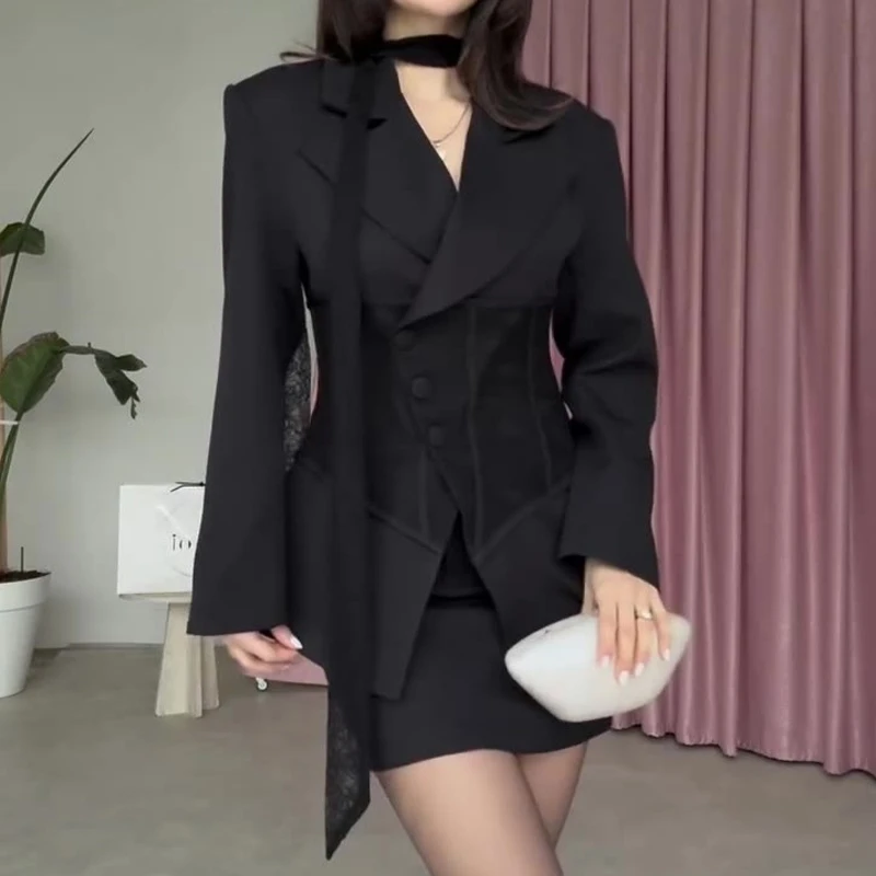 Fashion Collar Single Breasted Mini Suit Elegant Office Commute Solid Waist Cinch Outfit Sexy Lace Patchwork Top+Skirt Two Piece
Fashion Collar Single Breasted Mini Suit Elegant Office Commute Solid Waist Cinch Outfit Sexy Lace Patchwork Top+Skirt Two Piece