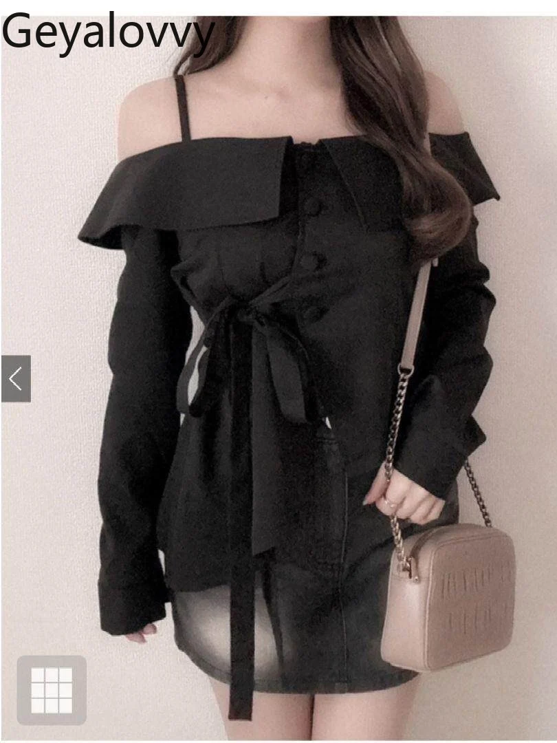 Solid Color Casual Shirt Japanese Style Sweet Bow Tie Adjustable Strap Asymmetrical Off-shoulder Top Long Sleeve Blouses Women
Solid Color Casual Shirt Japanese Style Sweet Bow Tie Adjustable Strap Asymmetrical Off-shoulder Top Long Sleeve Blouses Women