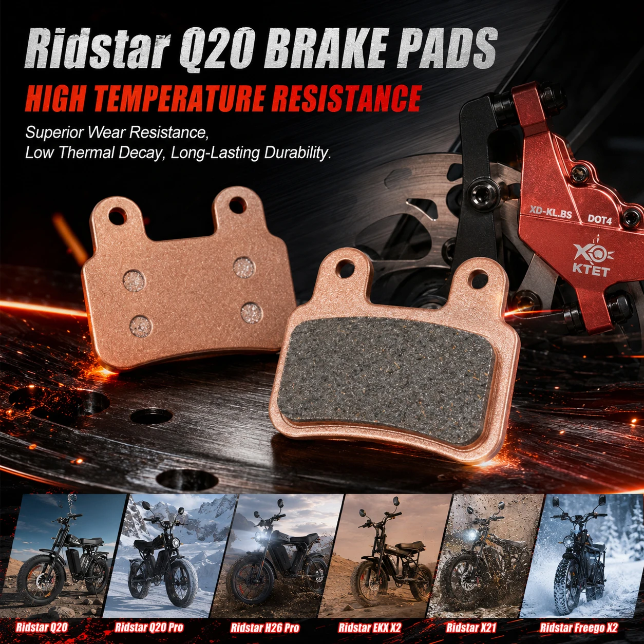 Ridstar Q20 Brake Pads Semi-Metallic 2 Pairs for KTET XD-KL.BS 2 Piston Hydraulic Caliper Ridstar Q20 EKX X21 Freego X2
Ridstar Q20 Brake Pads Semi-Metallic 2 Pairs for KTET XD-KL.BS 2 Piston Hydraulic Caliper Ridstar Q20 EKX X21 Freego X2
