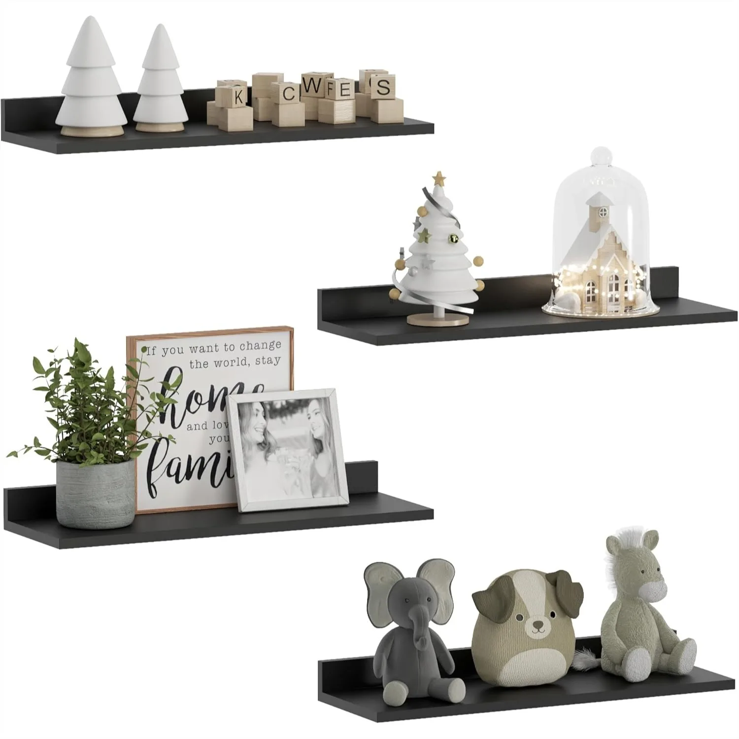 Floating Shelves Set of 4, Wall Mounted Display Shelf for Bedroom Living Room Bathroom, Black L-Shaped Corner Shelves for Decor
Floating Shelves Set of 4, Wall Mounted Display Shelf for Bedroom Living Room Bathroom, Black L-Shaped Corner Shelves for Decor