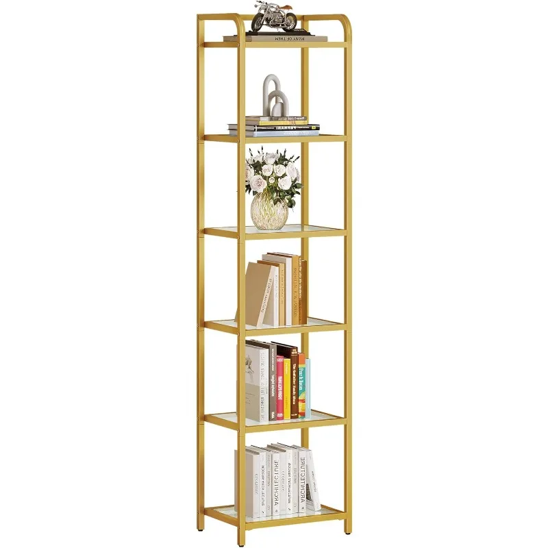 6-Tier Bookshelf, Tempered Glass Bookshelf, Slim Shelving Unit for Bedroom, Bathroom, Home Office, Steel Frame, Gold
6-Tier Bookshelf, Tempered Glass Bookshelf, Slim Shelving Unit for Bedroom, Bathroom, Home Office, Steel Frame, Gold