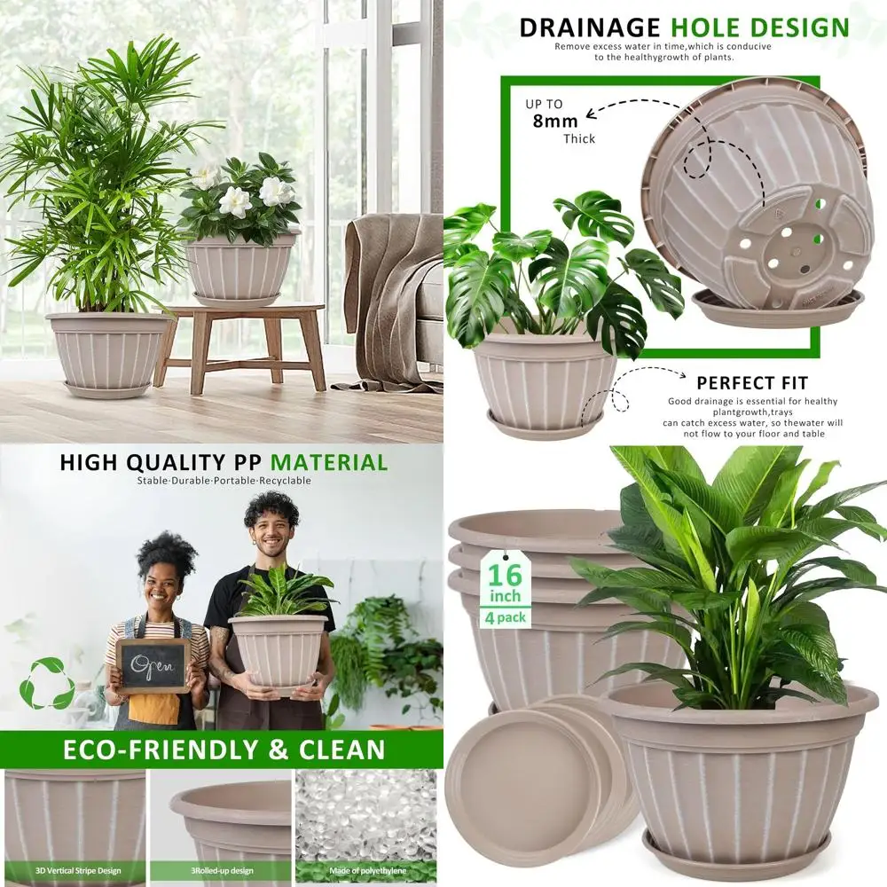 16 Inch Plant Pots, Retro Stripe Planters with Drainage and Saucer, Durable Plastic for Indoor & Outdoor Plants (Beige)
16 Inch Plant Pots, Retro Stripe Planters with Drainage and Saucer, Durable Plastic for Indoor & Outdoor Plants (Beige)