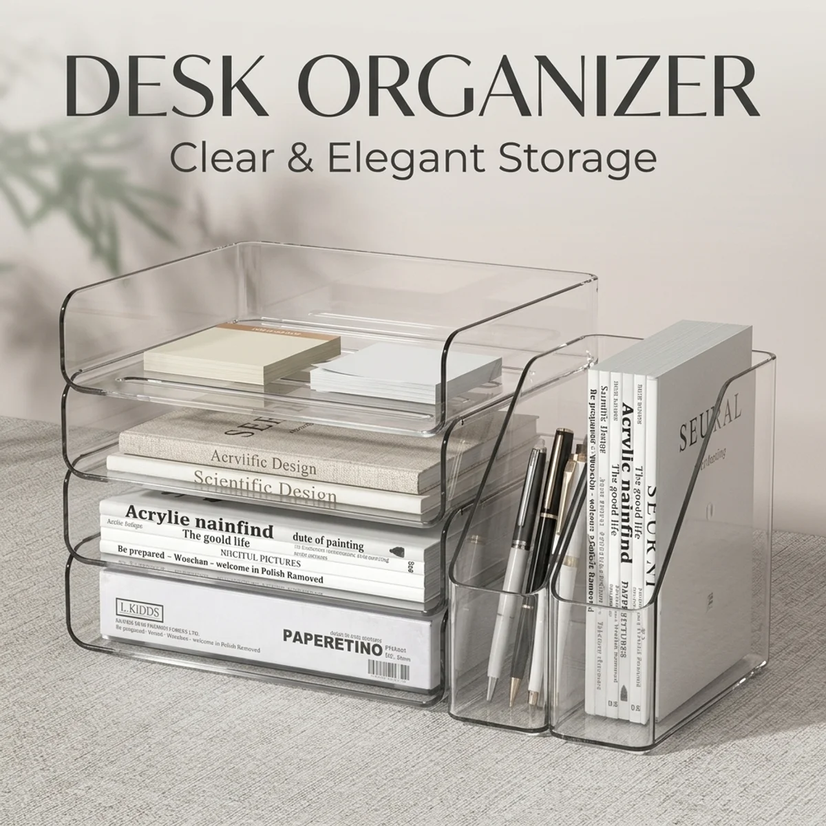 Crystal Clear Acrylic 3-Tier Stackable Desk Organizer, Bookend & Pen Holder Combo, Elegant Storage for Office Home
Crystal Clear Acrylic 3-Tier Stackable Desk Organizer, Bookend & Pen Holder Combo, Elegant Storage for Office Home