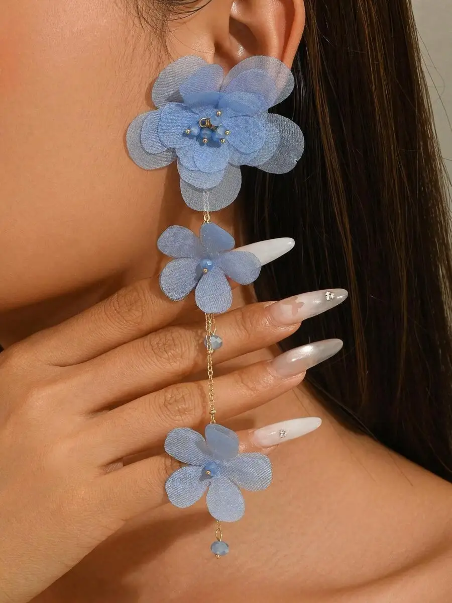 Elegant Fabric Flower Long Dangling Earrings For Women Daily Wear
Elegant Fabric Flower Long Dangling Earrings For Women Daily Wear