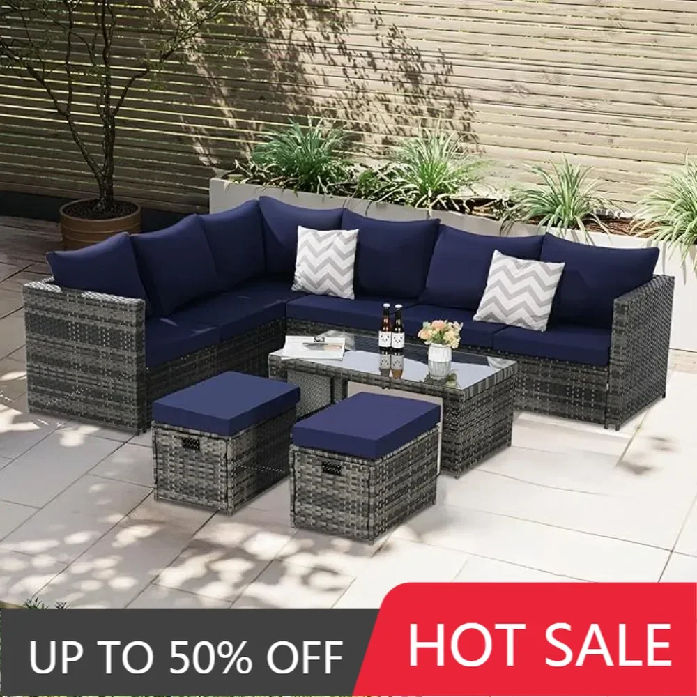 9-Piece Patio Furniture Set, All Weather 6 Seats Outdoor Wicker Sofa with Ottomans, Rattan Patio ,Cushions and Coffee Table
9-Piece Patio Furniture Set, All Weather 6 Seats Outdoor Wicker Sofa with Ottomans, Rattan Patio ,Cushions and Coffee Table