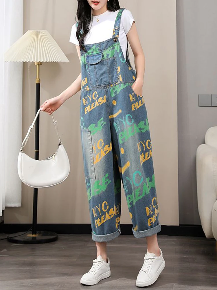Streetwear Print Floral Denim Jumpsuit Autumn New Women Fashion Straps Baggy Rompers Cargo Pants Loose Wide Leg Jeans 
Streetwear Print Floral Denim Jumpsuit Autumn New Women Fashion Straps Baggy Rompers Cargo Pants Loose Wide Leg Jeans