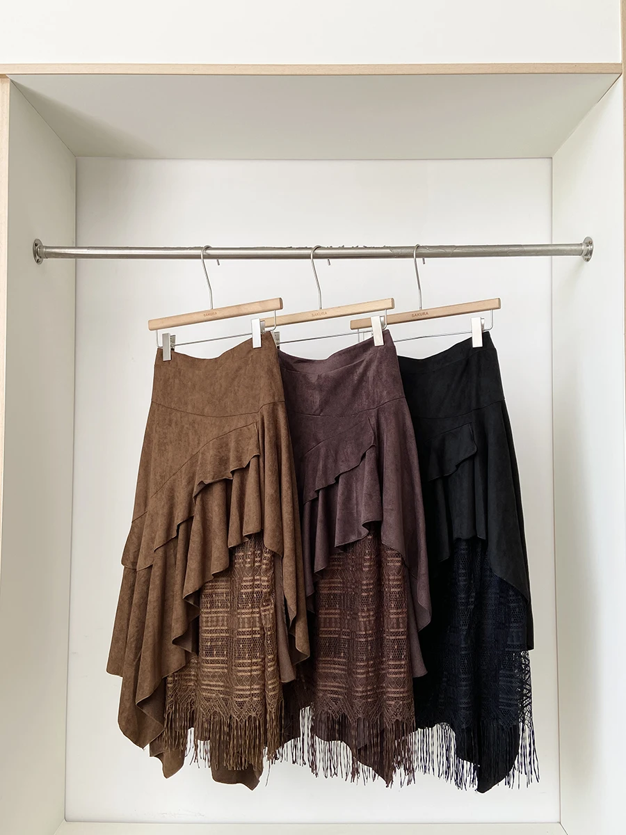 Женская осенне-зимняя асимметричная кружевная лоскутная замшевая длинная юбка с рюшами, женская однотонная юбка трапециевидной формы с высокой талией
Женская осенне-зимняя асимметричная кружевная лоскутная замшевая длинная юбка с рюшами, женская однотонная юбка трапециевидной формы с высокой талией