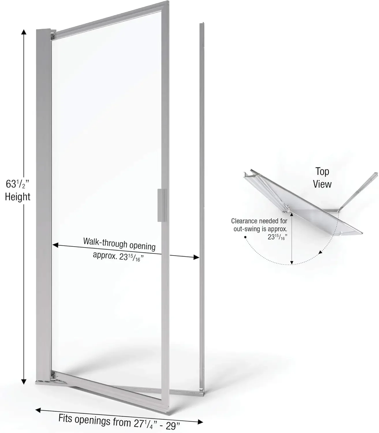 Basco Sopora 27.25- 29 in. Width, Pivot Shower Door, Obscure Glass, Silver Finish
Basco Sopora 27.25- 29 in. Width, Pivot Shower Door, Obscure Glass, Silver Finish