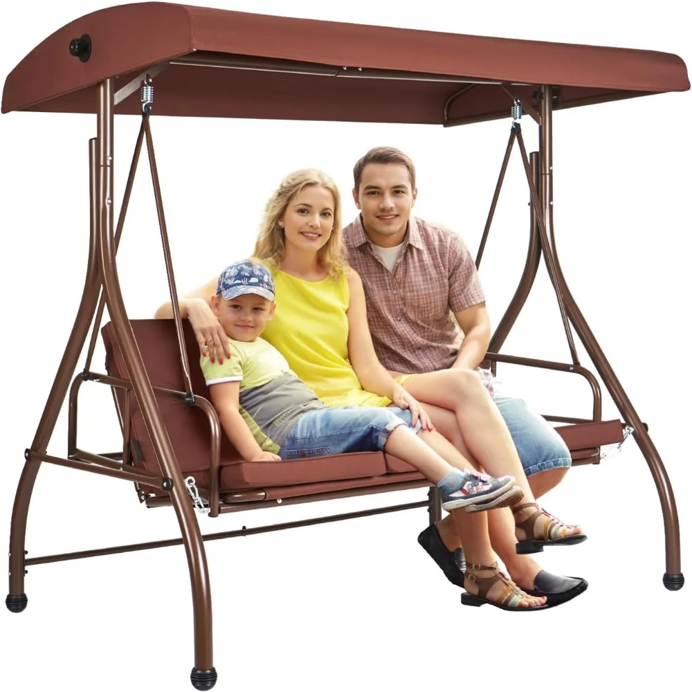 3-Seat Patio Swing Chair, Converting Canopy Swing, Outdoor Patio Porch with Adjustable Canopy, Removable Thick Cushion and Allo
3-Seat Patio Swing Chair, Converting Canopy Swing, Outdoor Patio Porch with Adjustable Canopy, Removable Thick Cushion and Allo