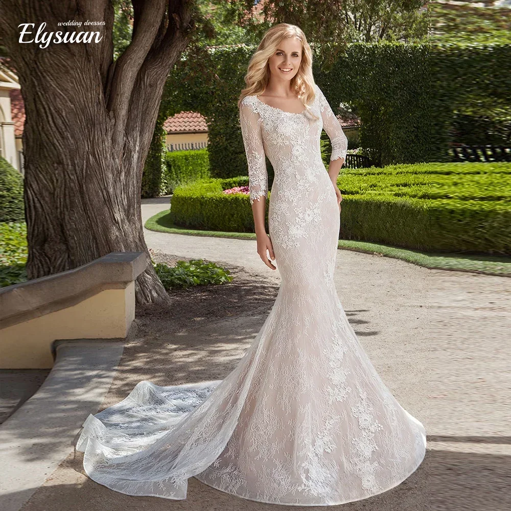 Customized Three Quarter Sleeve Mermaid Wedding Dress Lace V-Neck Bridal Gowns Vestido De Noiva
Customized Three Quarter Sleeve Mermaid Wedding Dress Lace V-Neck Bridal Gowns Vestido De Noiva