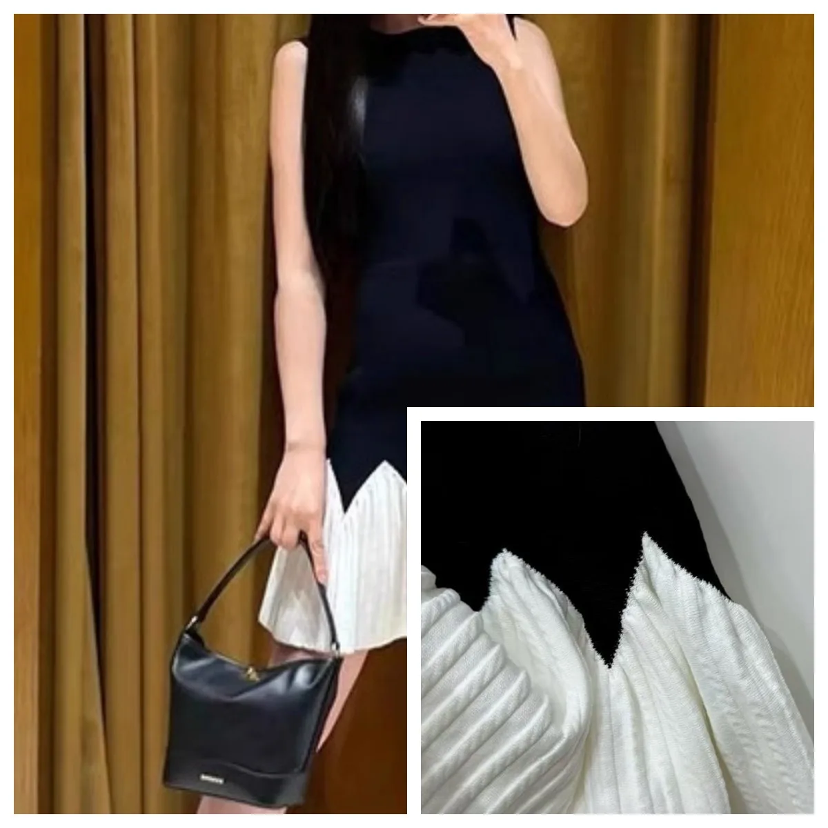 Contrast Color Ruffled Dress Women's O-Neck Sleeveless Slim Temperament Ladies Black Knitted Short Robe
Contrast Color Ruffled Dress Women's O-Neck Sleeveless Slim Temperament Ladies Black Knitted Short Robe 