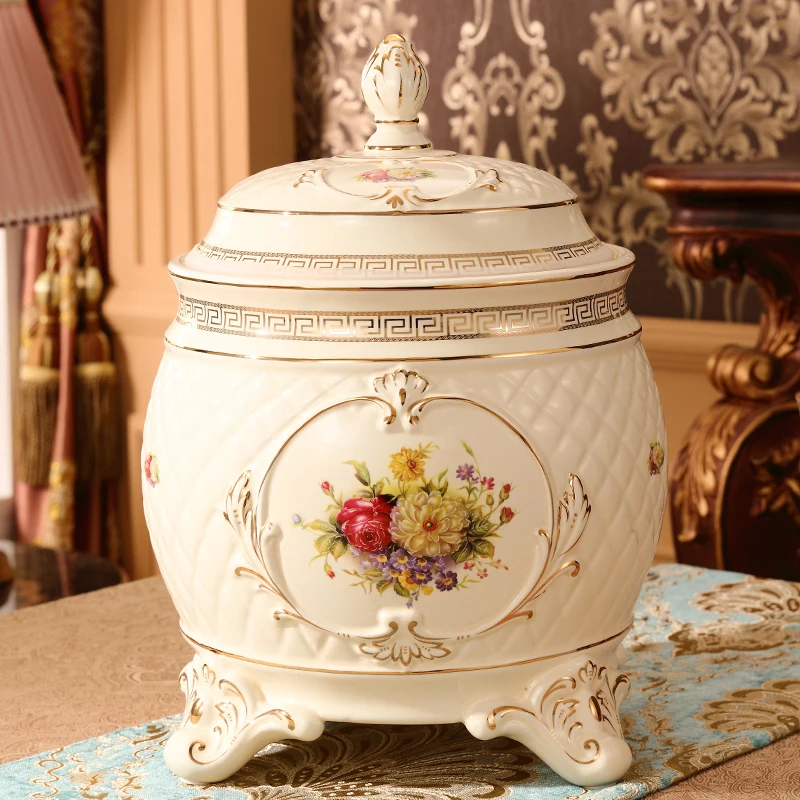 European ceramic rice tank rice bucket 10kg 10kg household kitchen storage box sealed rice noodle storage tank with lid
European ceramic rice tank rice bucket 10kg 10kg household kitchen storage box sealed rice noodle storage tank with lid