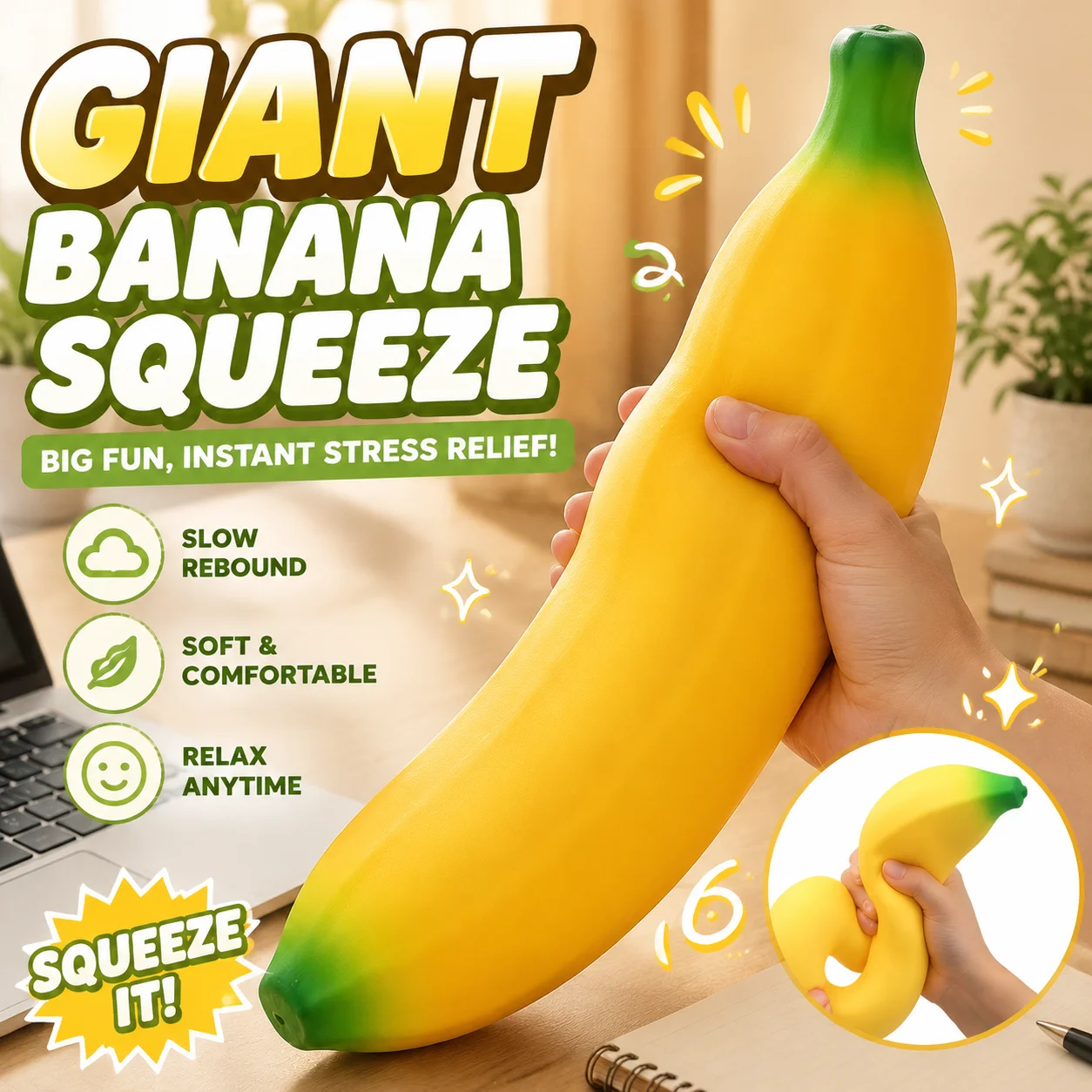 Oversized Banana Shaped Slow Rebound Squishy Stress Relief Toy Soft Comfortable Decompression Squeeze Toy Portable Relax Fidget
Oversized Banana Shaped Slow Rebound Squishy Stress Relief Toy Soft Comfortable Decompression Squeeze Toy Portable Relax Fidget