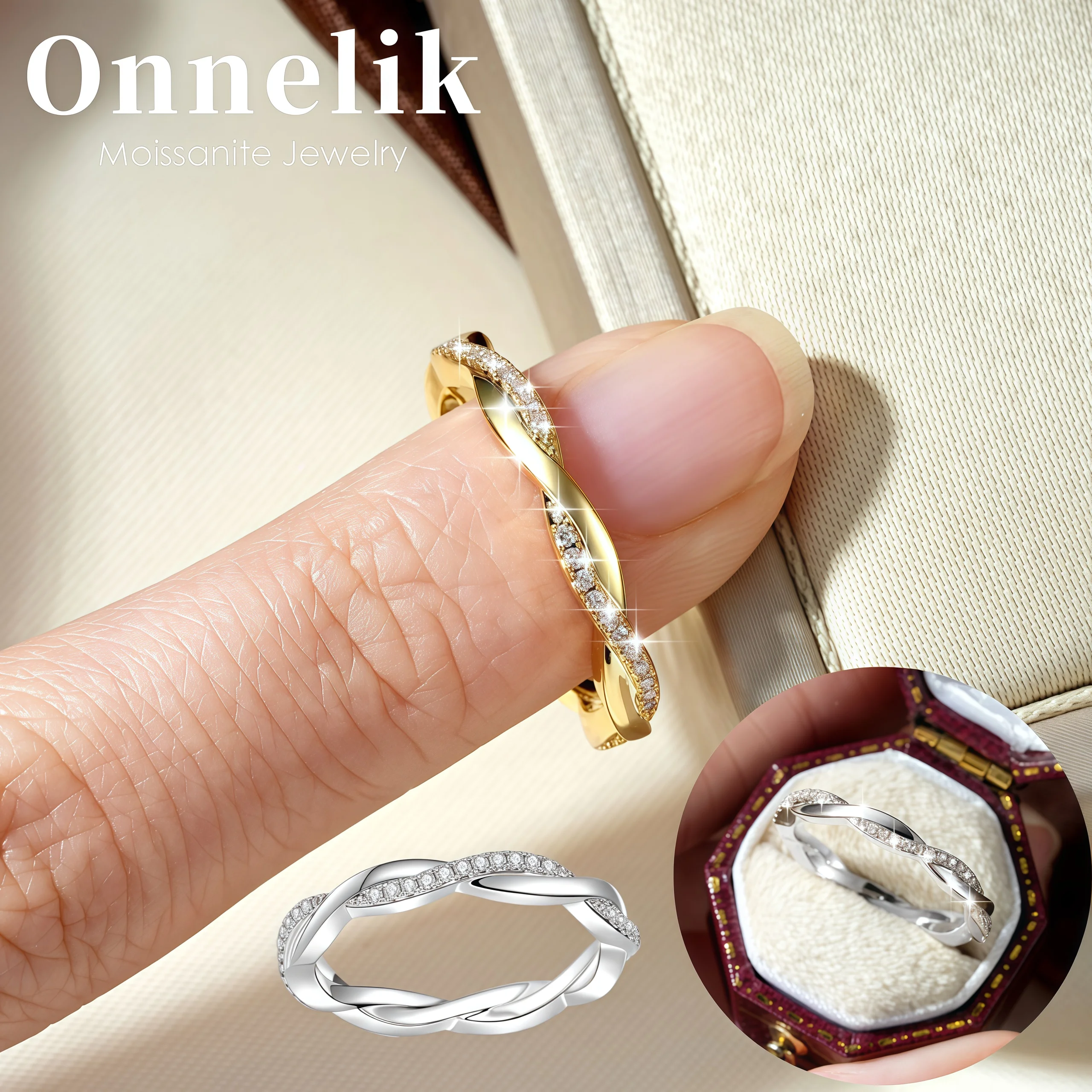 Onnelik 14K Gold Plated Twisted Moissanite Ring for Women Fashion Daily Light Luxury Versatile Office Stackable Band Jewelry
Onnelik 14K Gold Plated Twisted Moissanite Ring for Women Fashion Daily Light Luxury Versatile Office Stackable Band Jewelry