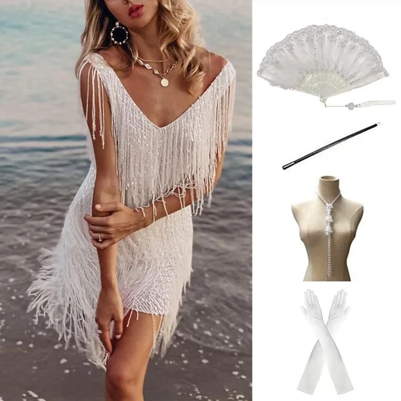 Retro 1920s Women's Sequin Party Evening Dress Set Tassel Skirt Short Ball Gown Polyester Fabric Sleeveless Princess Style
Retro 1920s Women's Sequin Party Evening Dress Set Tassel Skirt Short Ball Gown Polyester Fabric Sleeveless Princess Style