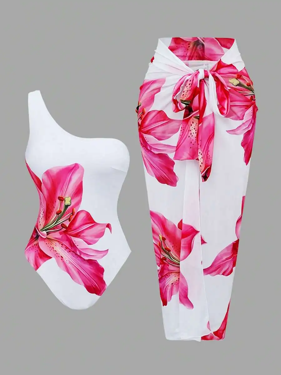 2pcs Women One Shoulder Swimsuit With Floral Print Beach Skirt Set Boho Festival Swimwear
2pcs Women One Shoulder Swimsuit With Floral Print Beach Skirt Set Boho Festival Swimwear