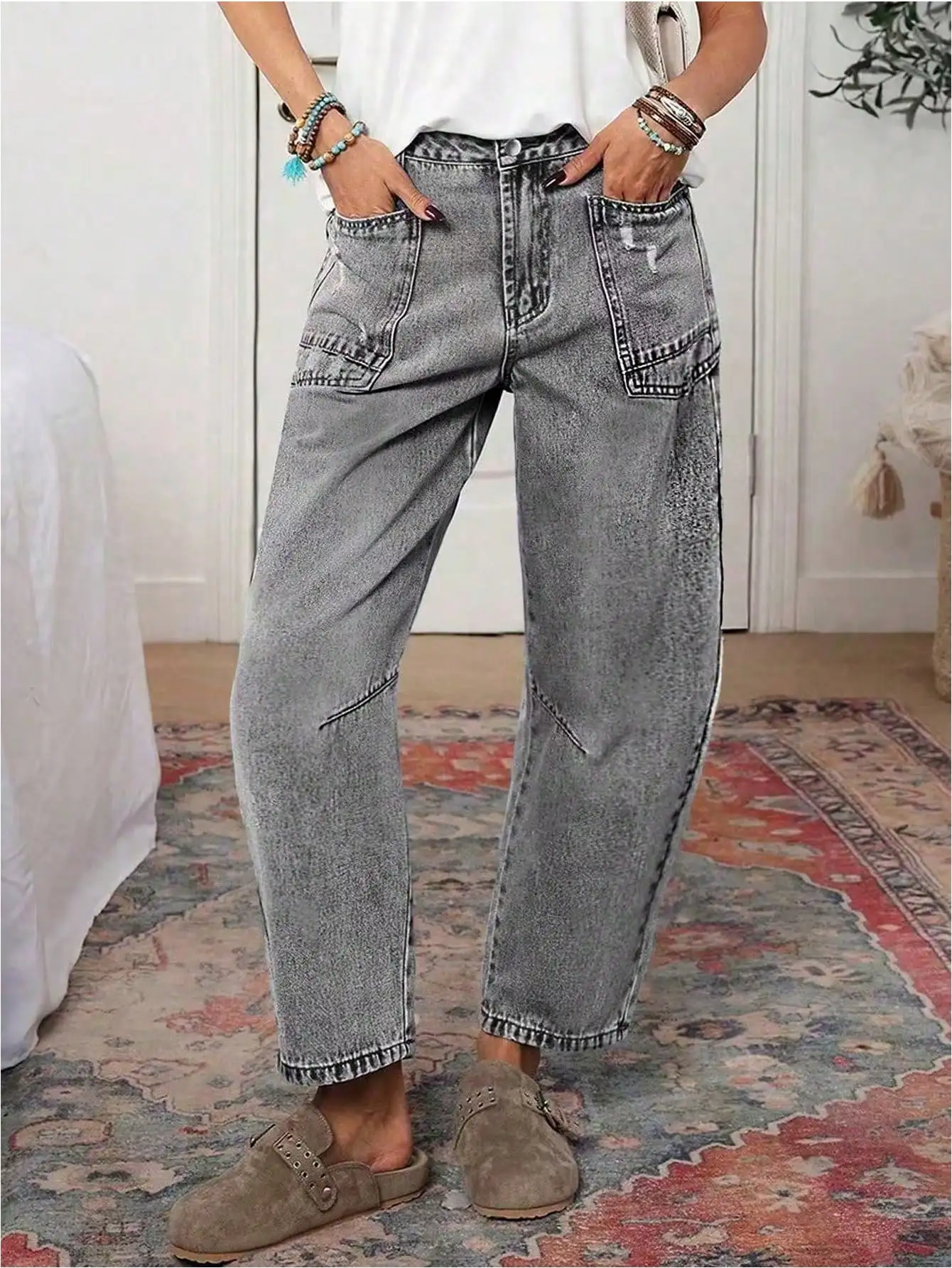 Джинсы с широкими штанинами больших размеров, серые, с эффектом потертости, с накладными карманами, повседневный уличный стиль, осень-зима
Джинсы с широкими штанинами больших размеров, серые, с эффектом потертости, с накладными карманами, повседневный уличный стиль, осень-зима