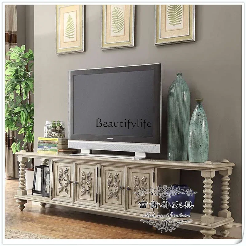 Export French oak carved white old solid wood TV cabinet 
Export French oak carved white old solid wood TV cabinet