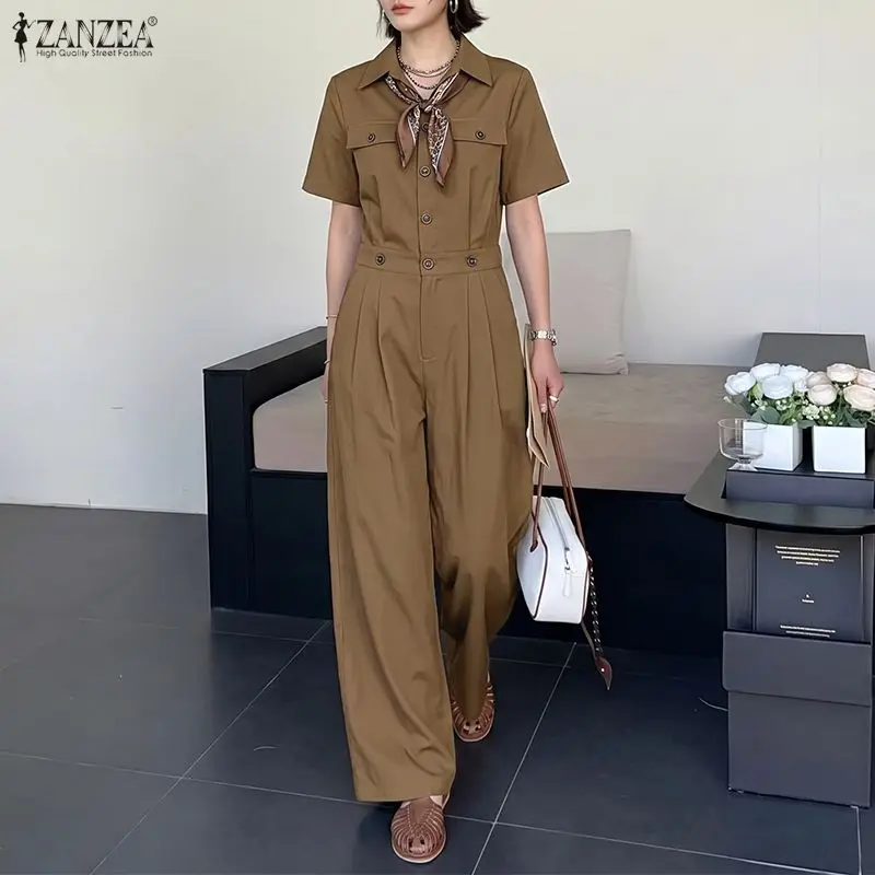 Women Summer OL Work Overalls Rompers ZANZEA Fashion Woman Jumpsuits Lapel Neck Short Sleeve Playsuit Street Wide Leg Trousers
Women Summer OL Work Overalls Rompers ZANZEA Fashion Woman Jumpsuits Lapel Neck Short Sleeve Playsuit Street Wide Leg Trousers