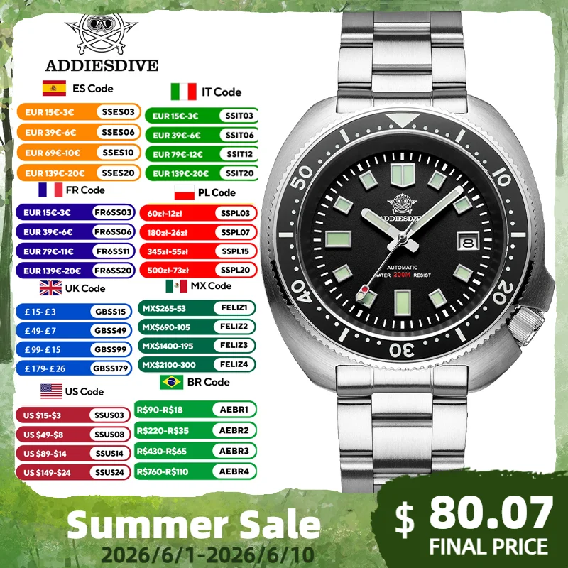 ADDIESDIVE AD2524 Men Automatic Dive Watch Japanese 8215 Sapphire Crystal Ceramic Bezel Steel Bracelet Luminous Date 200MHOTSALE
ADDIESDIVE AD2524 Men Automatic Dive Watch Japanese 8215 Sapphire Crystal Ceramic Bezel Steel Bracelet Luminous Date 200MHOTSALE