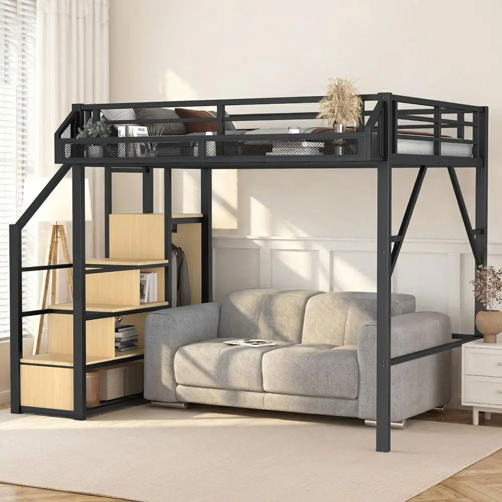 Sturdy Bunk Bed with Storage Steps, Wardrobe, Side Shelves, Metal Guardrail, Space-Efficient for Kids & Teens in Black & Natural
Sturdy Bunk Bed with Storage Steps, Wardrobe, Side Shelves, Metal Guardrail, Space-Efficient for Kids & Teens in Black & Natural