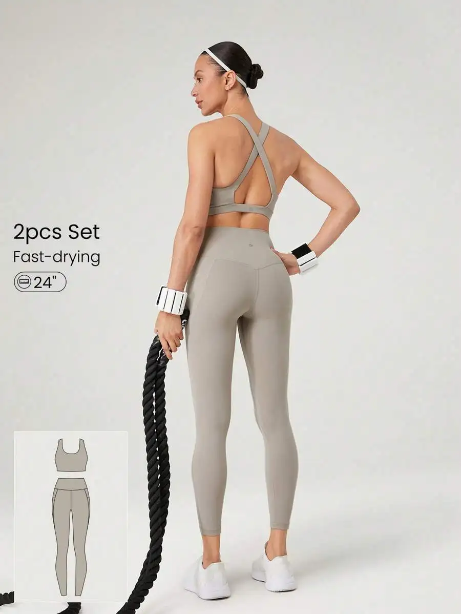 Two-Piece High-Waist 24 Inch Leggings And Crisscross Back Sports Bra With Removable Pads, Quick-Dry Breathable Fitness Set
Two-Piece High-Waist 24 Inch Leggings And Crisscross Back Sports Bra With Removable Pads, Quick-Dry Breathable Fitness Set