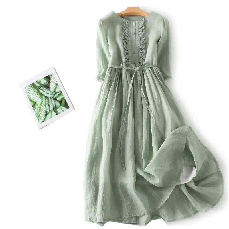 2025 Spring Summer Vintage Ramie Round Neck Double Layer Fairy Tie Waist Mid-Length Travel Women's Fashion Dress
2025 Spring Summer Vintage Ramie Round Neck Double Layer Fairy Tie Waist Mid-Length Travel Women's Fashion Dress