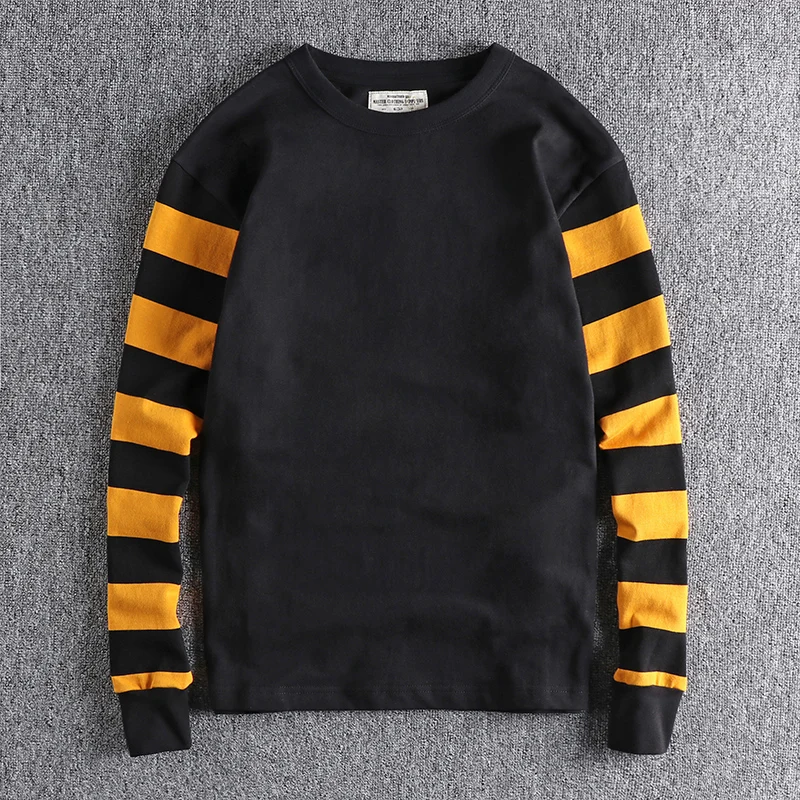 Heavyweight Pure Cotton Long Sleeve T-Shirt for Men Striped Sleeve Patchwork Trendy Youth Thick Base Shirt Double Weave Casua...
Heavyweight Pure Cotton Long Sleeve T-Shirt for Men Striped Sleeve Patchwork Trendy Youth Thick Base Shirt Double Weave Casua...